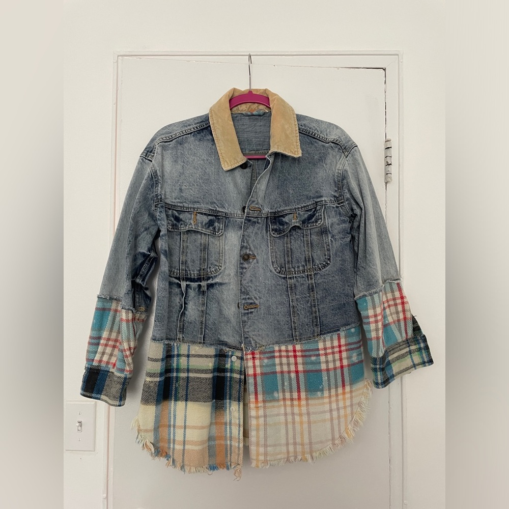 FREE PEOPLE DENIM AND PLAID JACKET